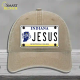 Jesus Indiana Novelty License Plate Hat Unconstructed Cotton / Khaki