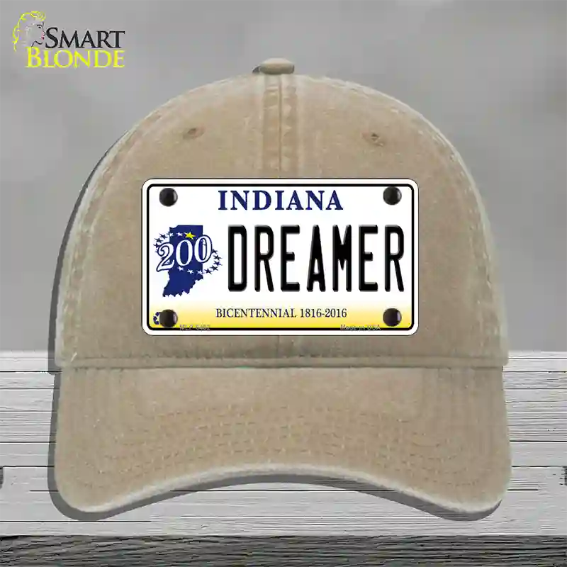 Dreamer Indiana Novelty License Plate Hat Unconstructed Cotton / Khaki