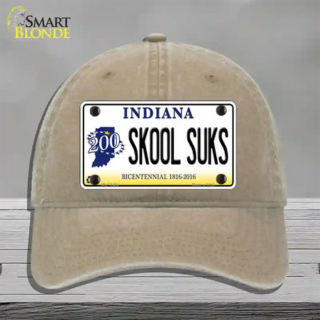 Skook Suks Indiana Novelty License Plate Hat Unconstructed Cotton / Khaki