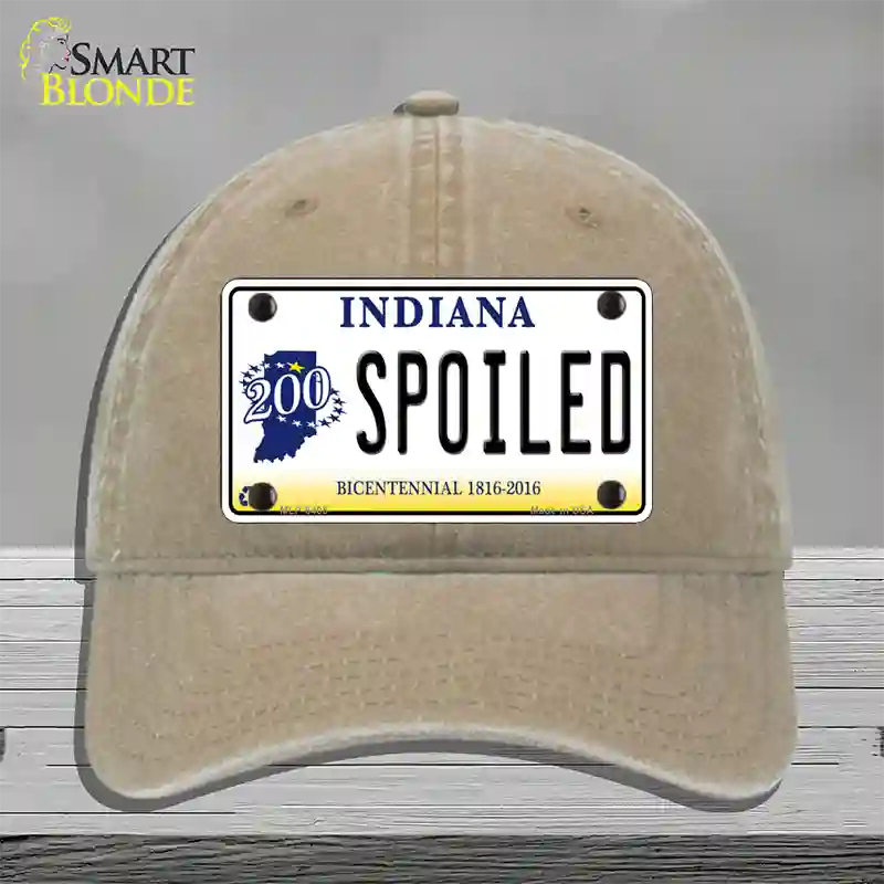 Spoiled Indiana Novelty License Plate Hat Unconstructed Cotton / Khaki