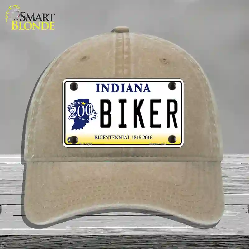 Biker Indiana Novelty License Plate Hat Unconstructed Cotton / Khaki