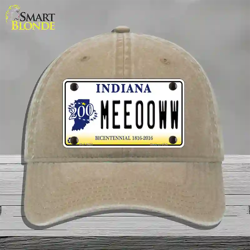 Meeooww Indiana Novelty License Plate Hat Unconstructed Cotton / Khaki