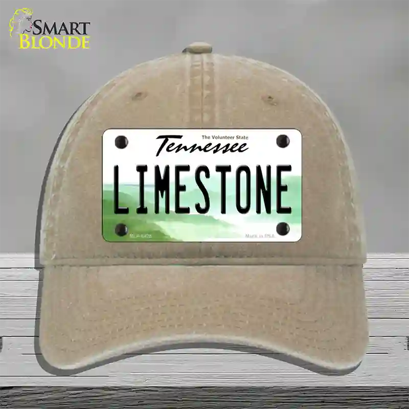 Limestone Tennessee Novelty License Plate Hat Unconstructed Cotton / Khaki