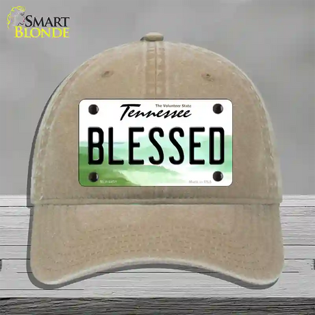 Blessed Tennessee Novelty License Plate Hat Unconstructed Cotton / Khaki