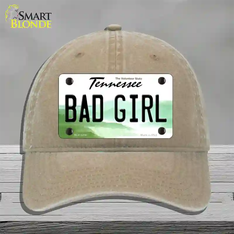 Bad Girl Tennessee Novelty License Plate Hat Unconstructed Cotton / Khaki