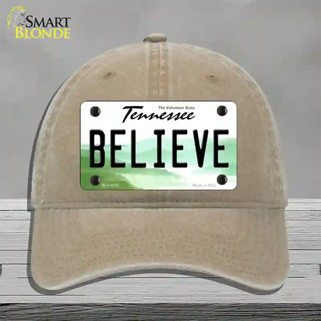 Believe Tennessee Novelty License Plate Hat Unconstructed Cotton / Khaki