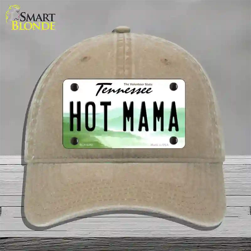 Hot Mama Tennessee Novelty License Plate Hat Unconstructed Cotton / Khaki