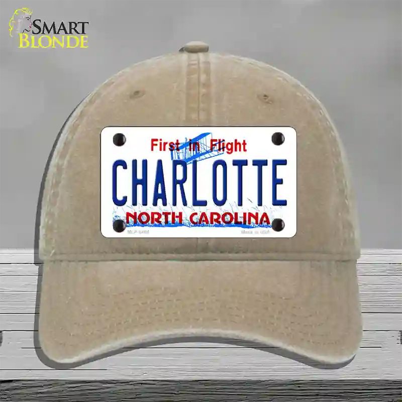 Charlotte North Carolina Novelty License Plate Hat Unconstructed Cotton / Khaki