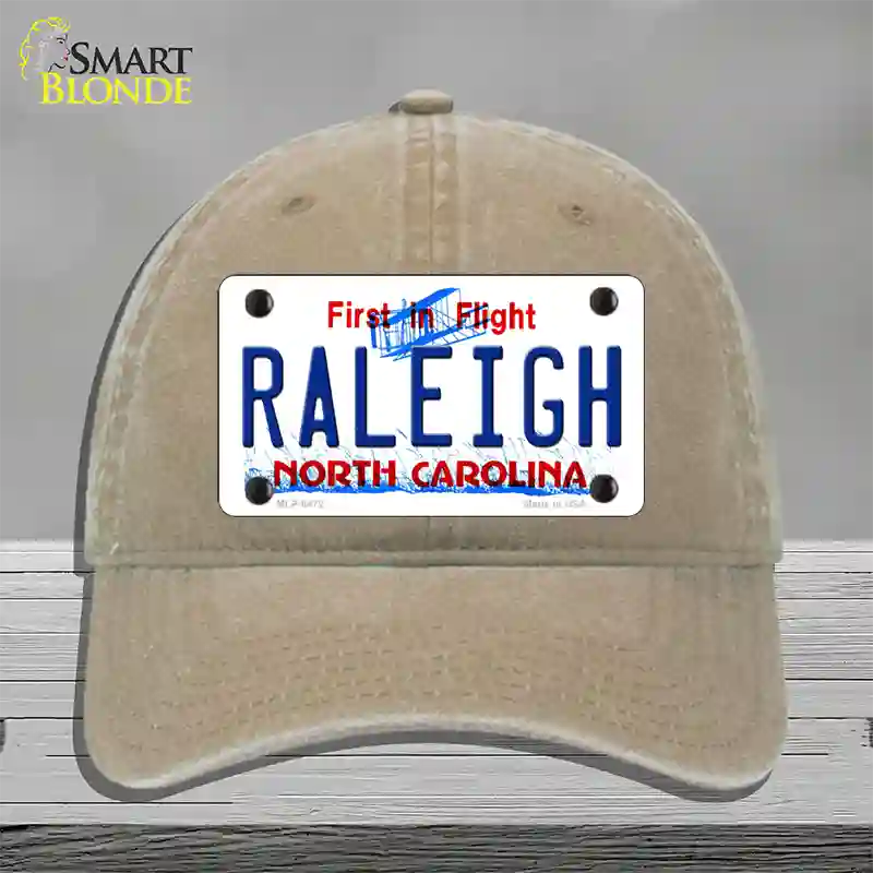 Raleigh North Carolina Novelty License Plate Hat Unconstructed Cotton / Khaki