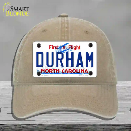 Durham North Carolina Novelty License Plate Hat Unconstructed Cotton / Khaki