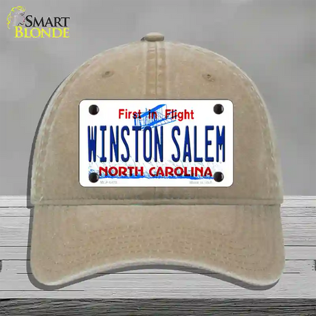 Winston Salem North Carolina Novelty License Plate Hat Unconstructed Cotton / Khaki