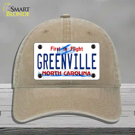 Greenville North Carolina Novelty License Plate Hat Unconstructed Cotton / Khaki