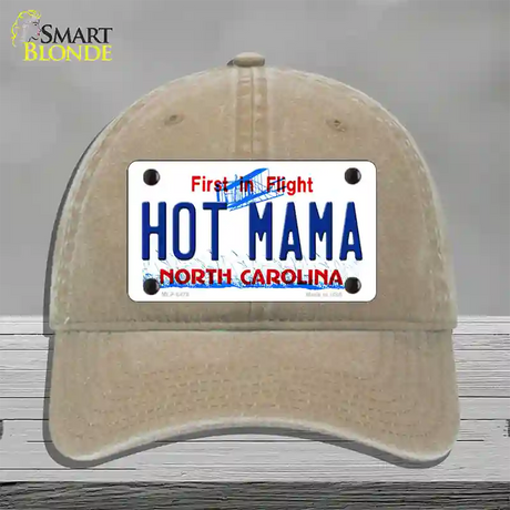 Hot Mama North Carolina Novelty License Plate Hat Unconstructed Cotton / Khaki