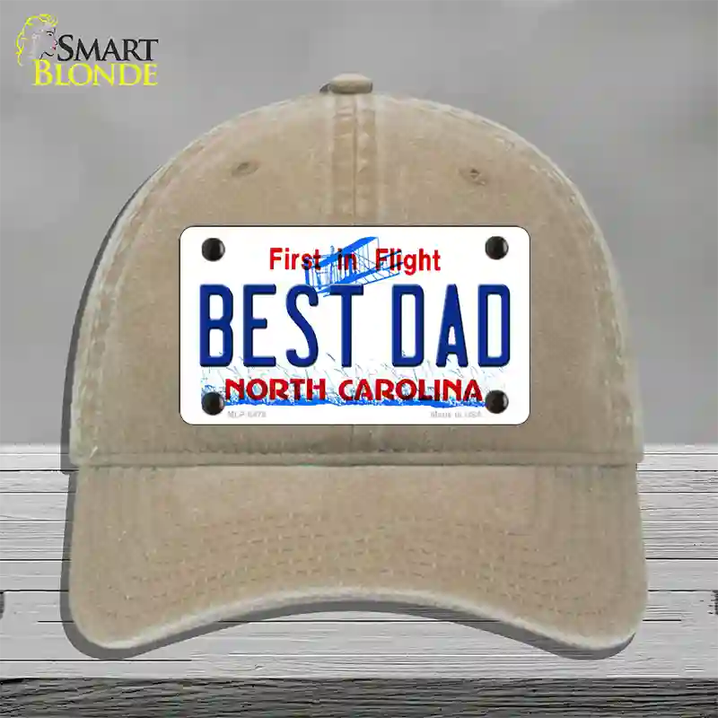 Best Dad North Carolina Novelty License Plate Hat Unconstructed Cotton / Khaki