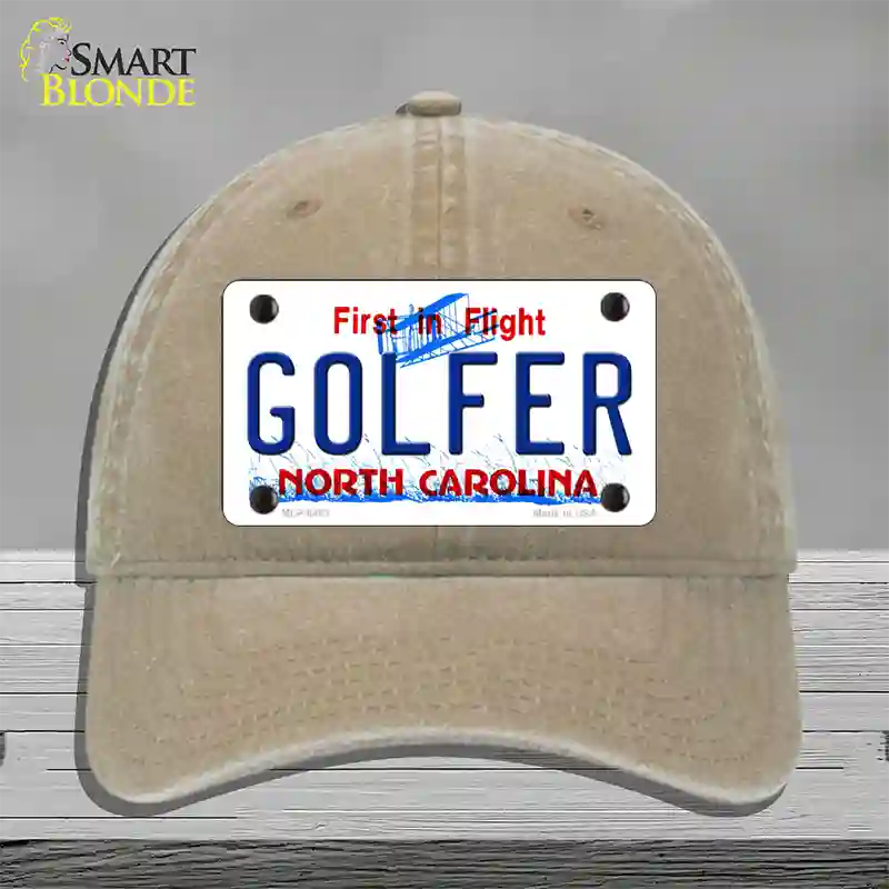 Golfer North Carolina Novelty License Plate Hat Unconstructed Cotton / Khaki