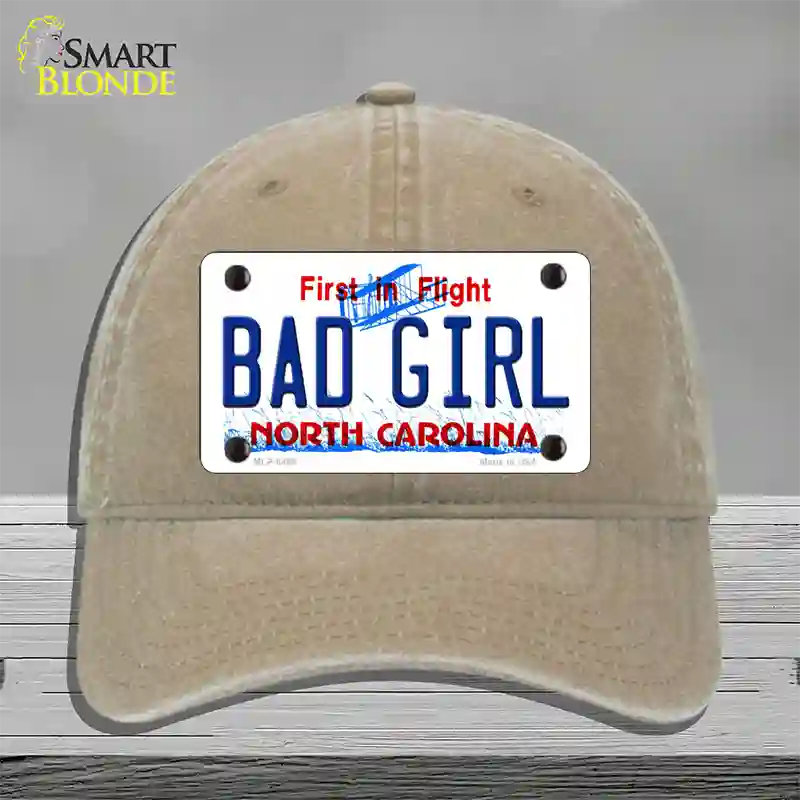 Bad Girl North Carolina Novelty License Plate Hat Unconstructed Cotton / Khaki