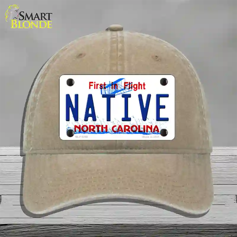 Native North Carolina Novelty License Plate Hat Unconstructed Cotton / Khaki