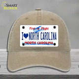 I Love North Carolina Novelty License Plate Hat Unconstructed Cotton / Khaki