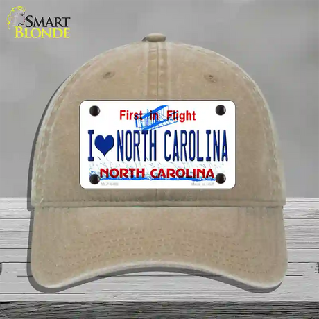 I Love North Carolina Novelty License Plate Hat Unconstructed Cotton / Khaki