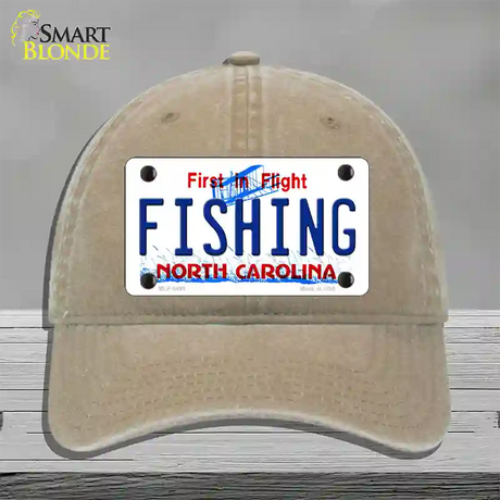 Fishing North Carolina Novelty License Plate Hat Unconstructed Cotton / Khaki