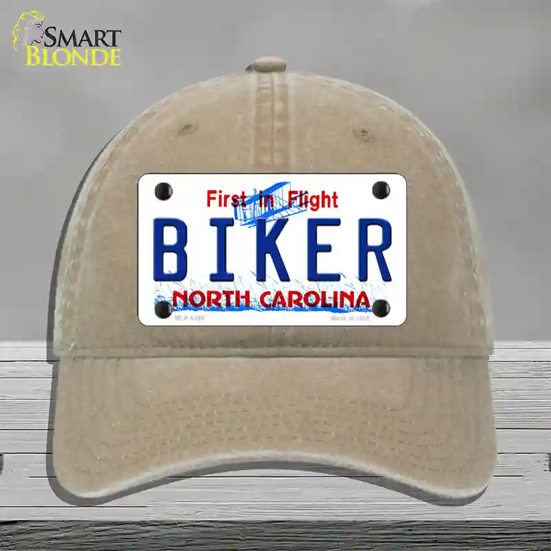 Biker North Carolina Novelty License Plate Hat Unconstructed Cotton / Khaki