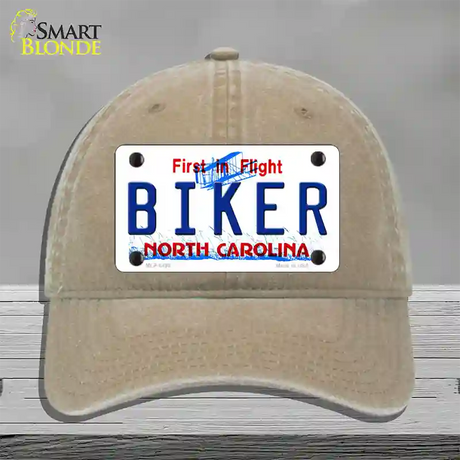 Biker North Carolina Novelty License Plate Hat Unconstructed Cotton / Khaki