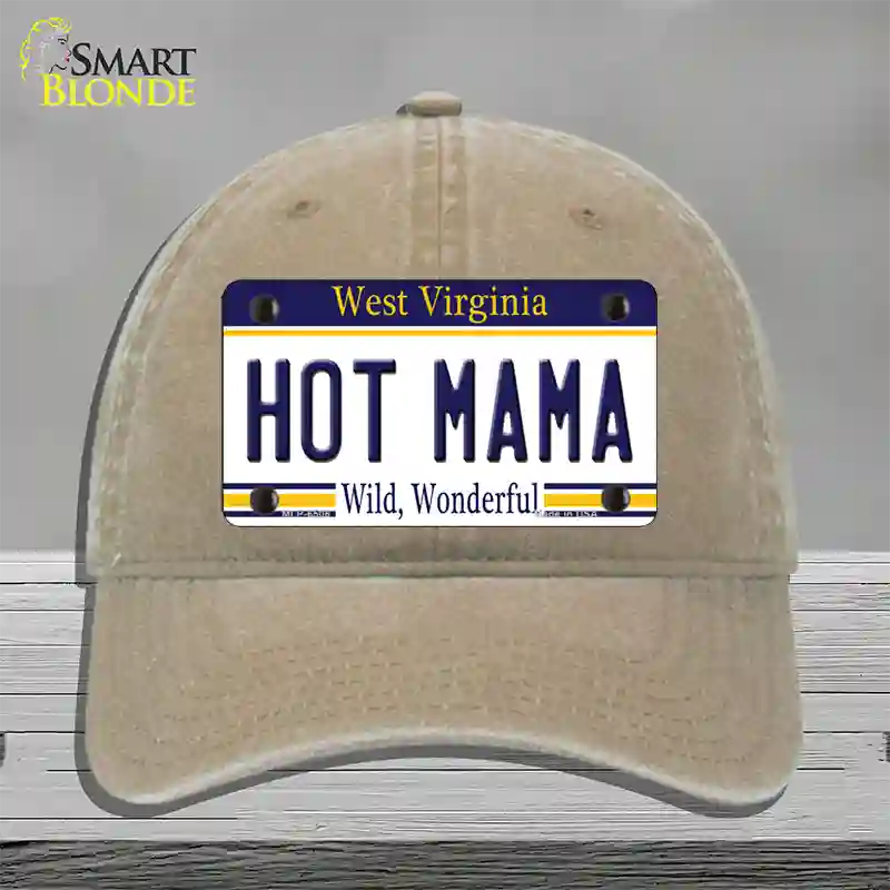 Hot Mama West Virginia Novelty License Plate Hat Unconstructed Cotton / Khaki