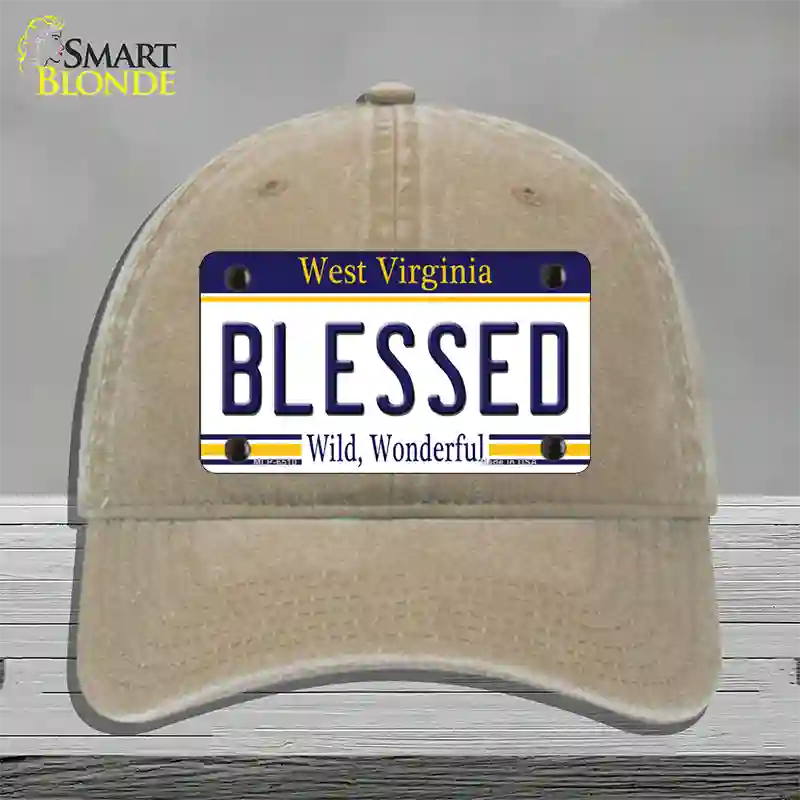 Blessed West Virginia Novelty License Plate Hat Unconstructed Cotton / Khaki