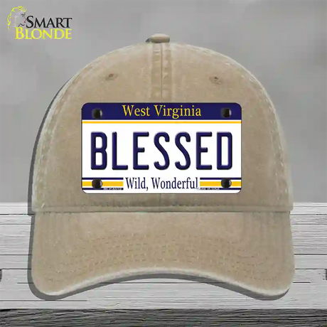 Blessed West Virginia Novelty License Plate Hat Unconstructed Cotton / Khaki