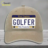 Golfer West Virginia Novelty License Plate Hat Unconstructed Cotton / Khaki