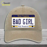 Bad Girl West Virginia Novelty License Plate Hat Unconstructed Cotton / Khaki