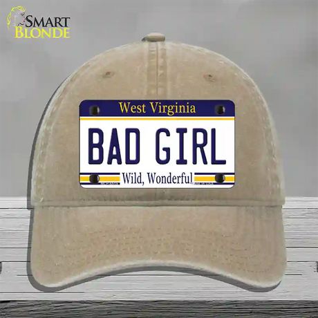 Bad Girl West Virginia Novelty License Plate Hat Unconstructed Cotton / Khaki