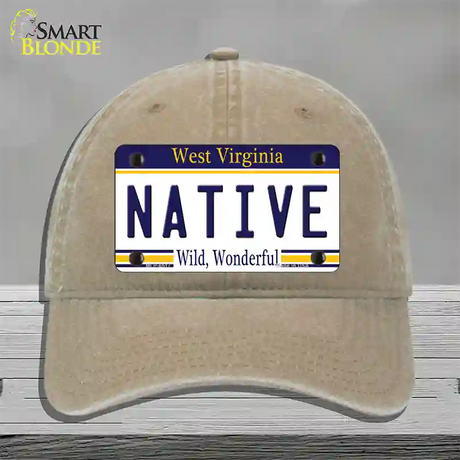 Native West Virginia Novelty License Plate Hat Unconstructed Cotton / Khaki