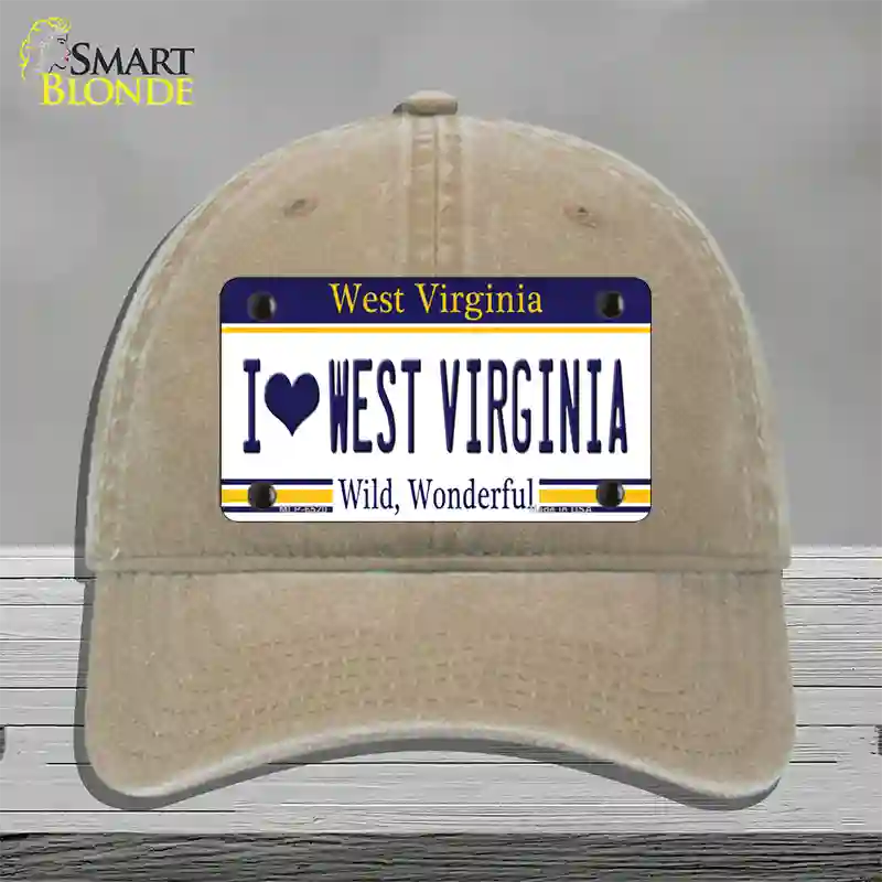 I Love West Virginia Novelty License Plate Hat Unconstructed Cotton / Khaki