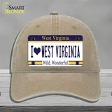 I Love West Virginia Novelty License Plate Hat Unconstructed Cotton / Khaki