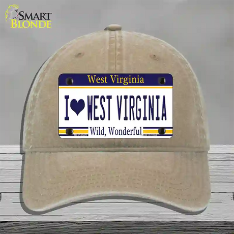 I Love West Virginia Novelty License Plate Hat Unconstructed Cotton / Khaki