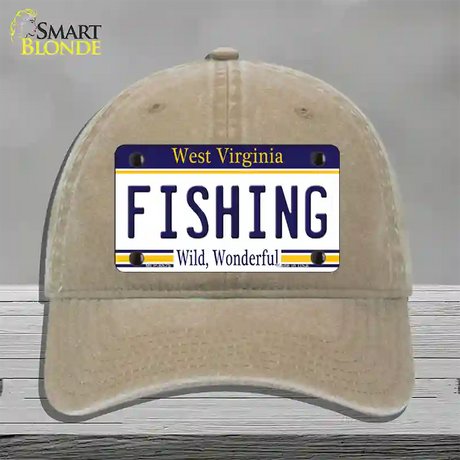 Fishing West Virginia Novelty License Plate Hat Unconstructed Cotton / Khaki