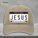 Jesus West Virginia Novelty License Plate Hat Unconstructed Cotton / Khaki