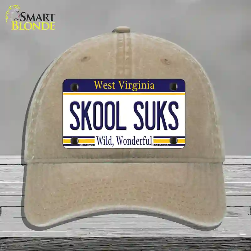 Skool Suks West Virginia Novelty License Plate Hat Unconstructed Cotton / Khaki