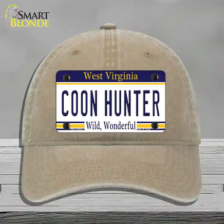 Coon Hunter West Virginia Novelty License Plate Hat Unconstructed Cotton / Khaki