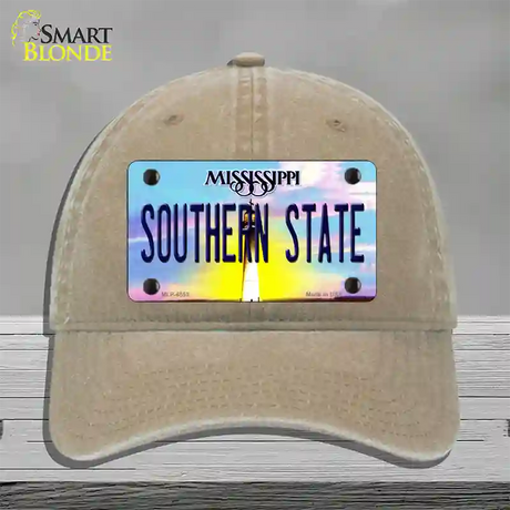 Southern State Mississippi Novelty License Plate Hat Unconstructed Cotton / Khaki