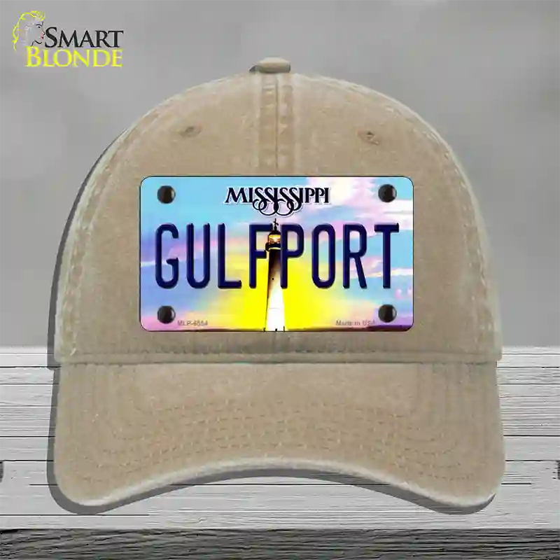 Gulfport Mississippi Novelty License Plate Hat Unconstructed Cotton / Khaki