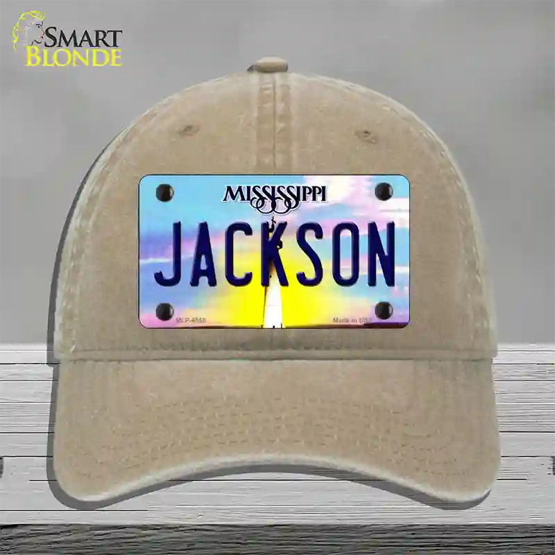 Jackson Mississippi Novelty License Plate Hat Unconstructed Cotton / Khaki