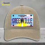 Greenville Mississippi Novelty License Plate Hat Unconstructed Cotton / Khaki