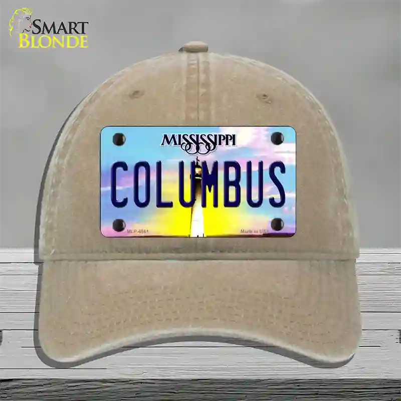 Columbus Mississippi Novelty License Plate Hat Unconstructed Cotton / Khaki