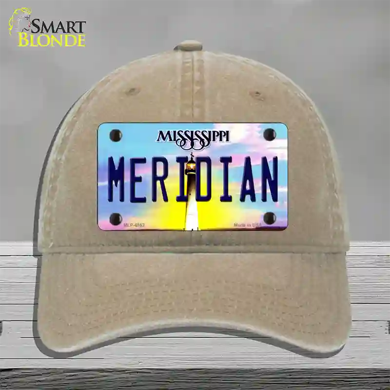 Meridian Mississippi Novelty License Plate Hat Unconstructed Cotton / Khaki