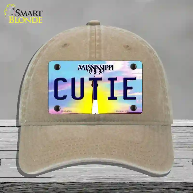 Cutie Mississippi Novelty License Plate Hat Unconstructed Cotton / Khaki