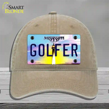 Golfer Mississippi Novelty License Plate Hat Unconstructed Cotton / Khaki