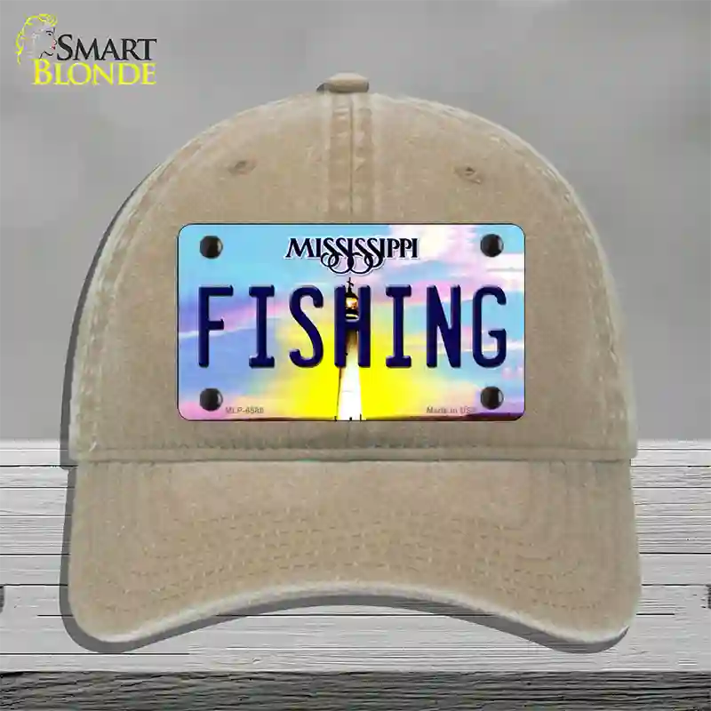 Fishing Mississippi Novelty License Plate Hat Unconstructed Cotton / Khaki