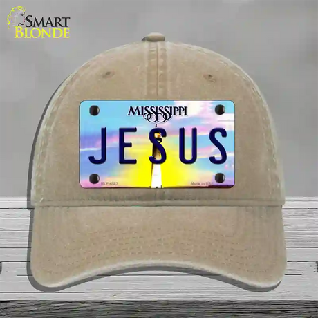 Jesus Mississippi Novelty License Plate Hat Unconstructed Cotton / Khaki